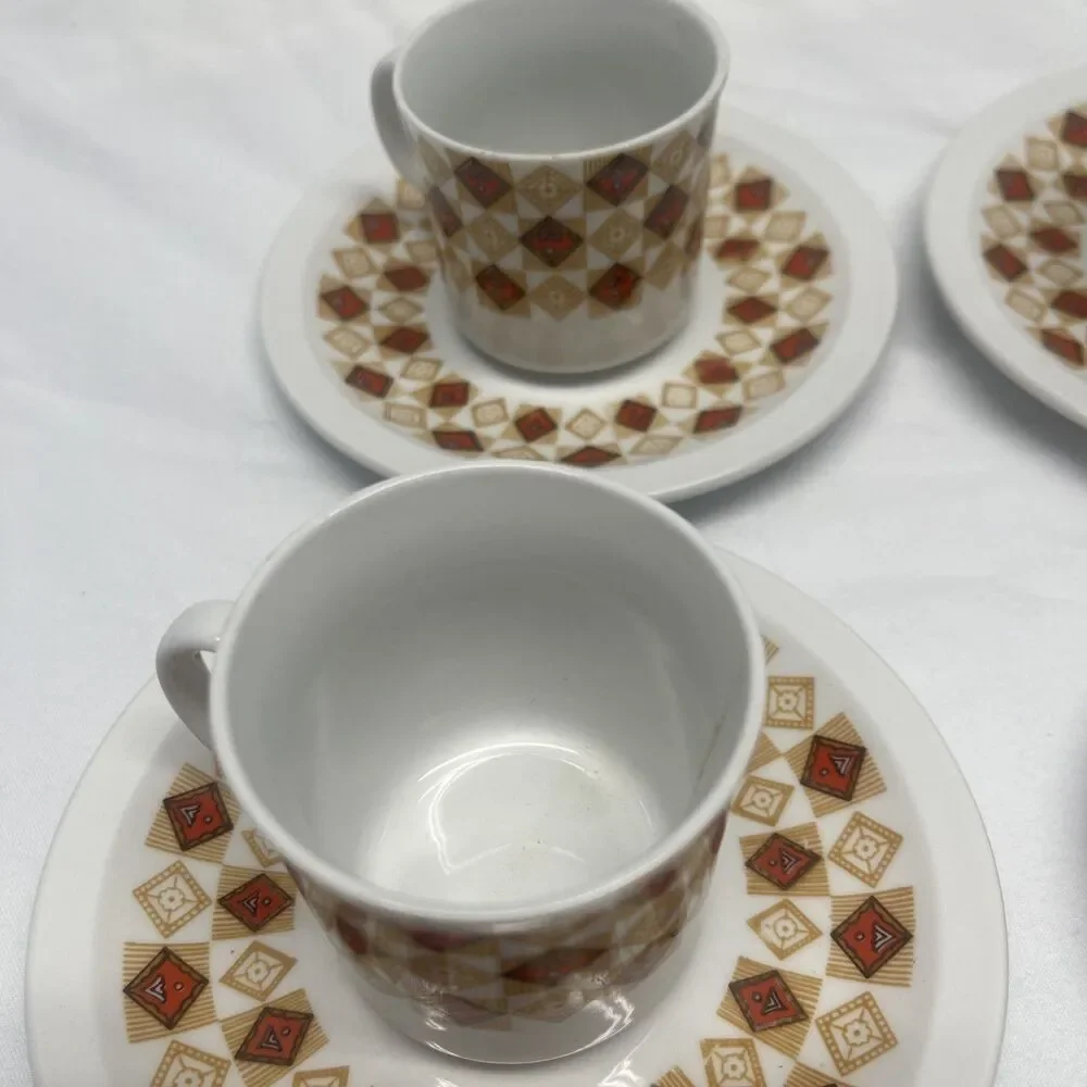 Vintage German Style Set Demitasses Porcelain Tea Espresso MCM Set 6 Cups Saucer